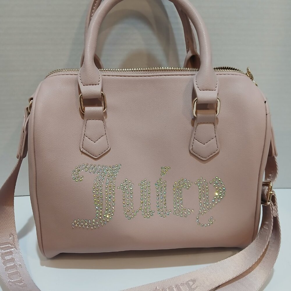 Juicy Couture Dusty Pink Faux Leather Rhinestone Bowler Bag